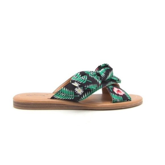 Tropical Floral Print Bow Slide Sandals - Picture 3 of 15